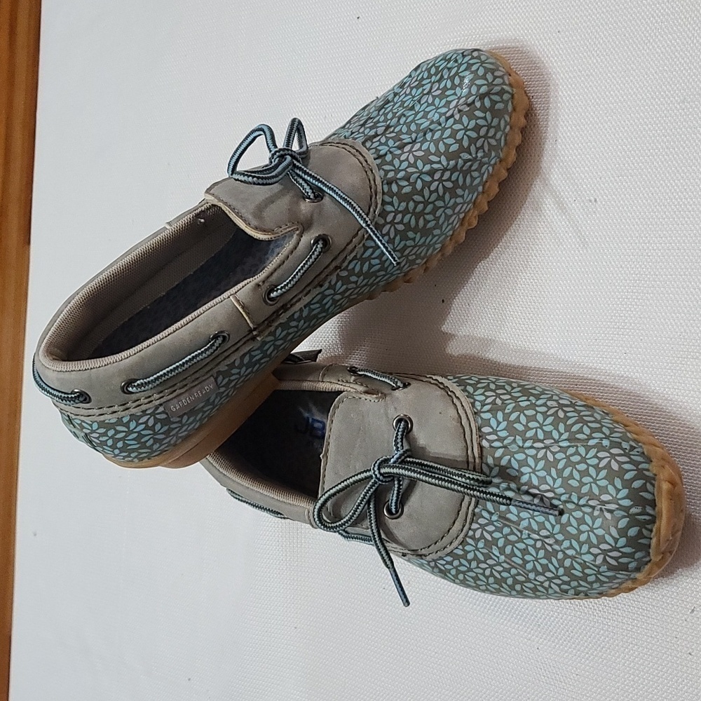 JBU By Jambu Garden Ready Womens Shoe Gray/Aqua Floral Rubber Laces Sz 8 EUC